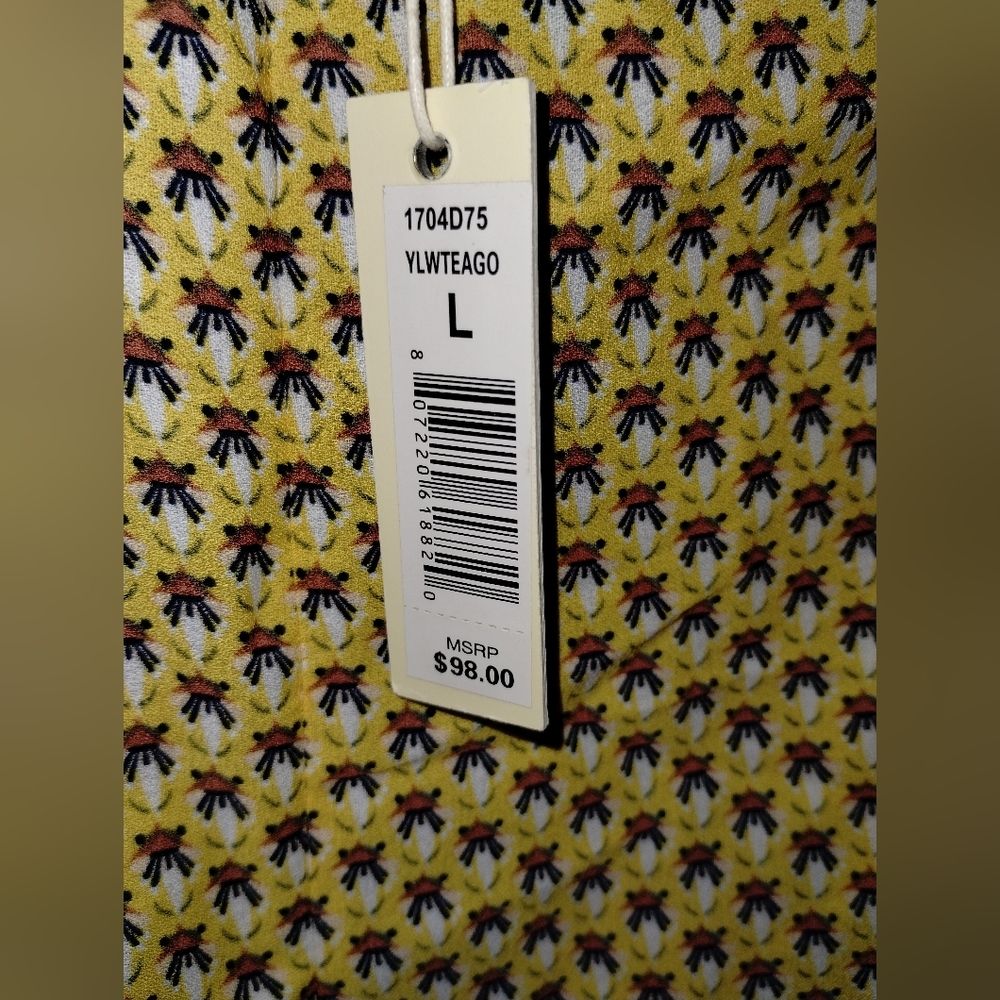 Max Studio NWT Yellow Patterned Blouse Ruffle Sleeves - Picture 9 of 9